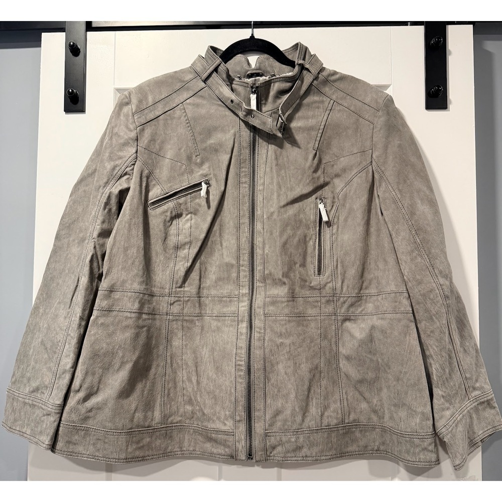 NWT Vintage Pamela McCoy Gray Leather Jacket Ladies Size 2X
